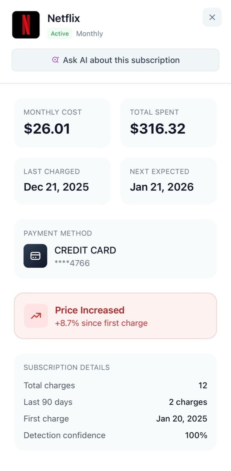 ClarifiQ subscription detail screen